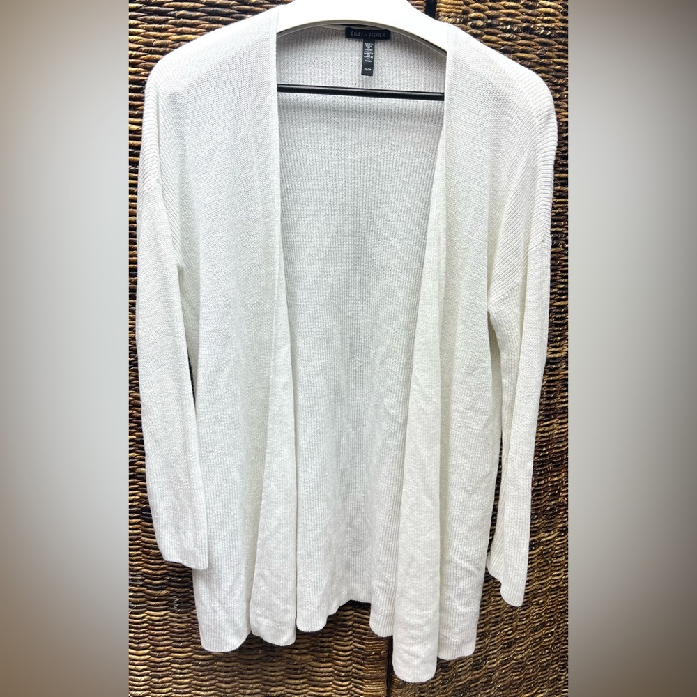 Eileen Fisher-Cream,Open Front Cardigan-Size:XSmall, Linen/Organic Cotton Blend